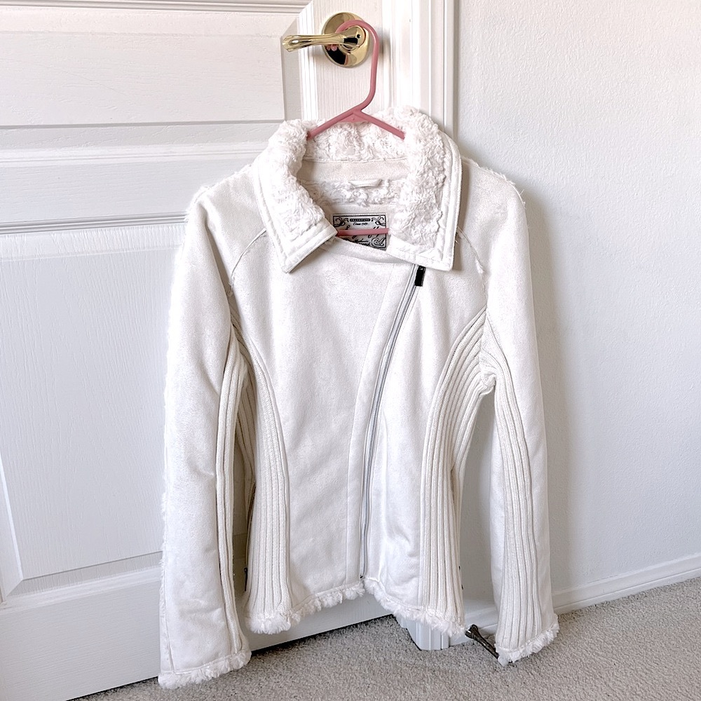 Off White Cream Suede Motorcycle Jacket